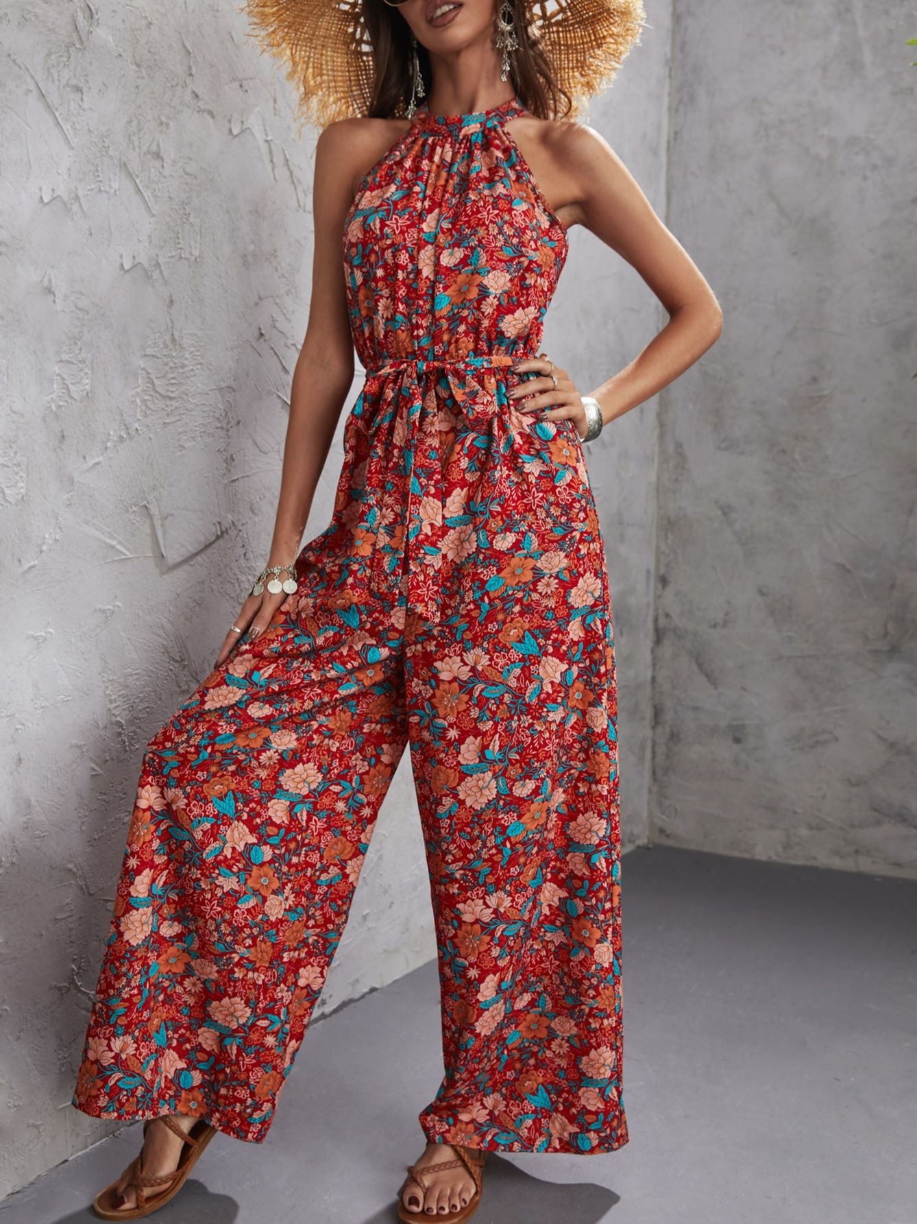 Hattie - Blomstret jumpsuit med halterneck