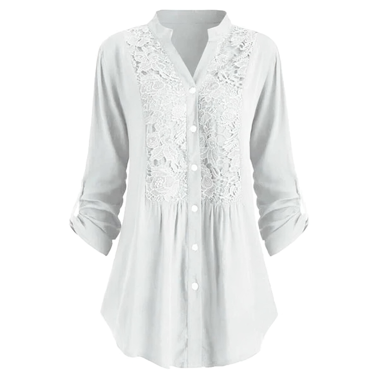 Aria - Elegant button-down blus för kvinnor med blommigt patchwork