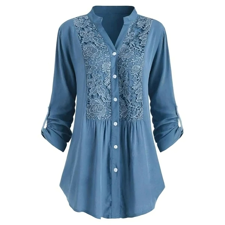 Aria - Elegant button-down blus för kvinnor med blommigt patchwork