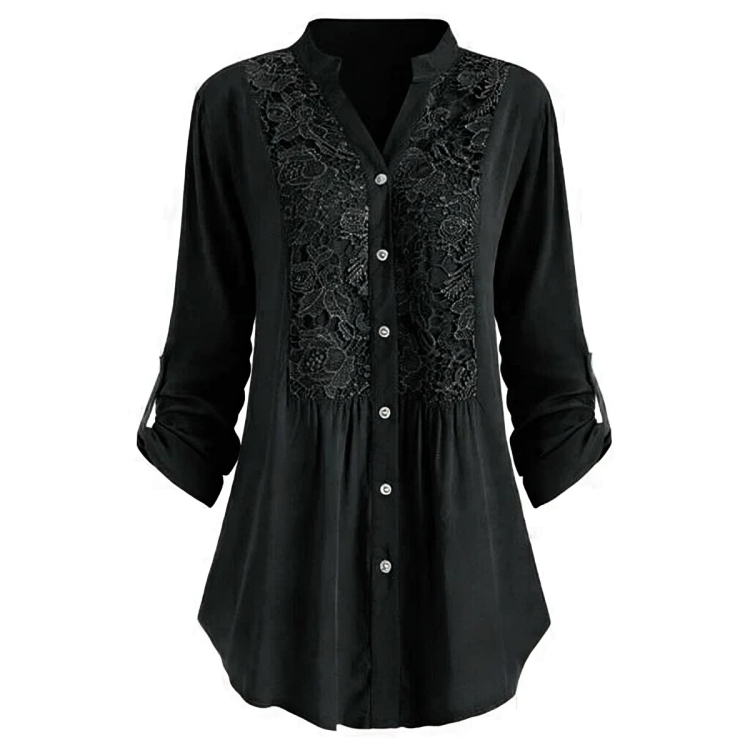 Aria - Elegant button-down blus för kvinnor med blommigt patchwork