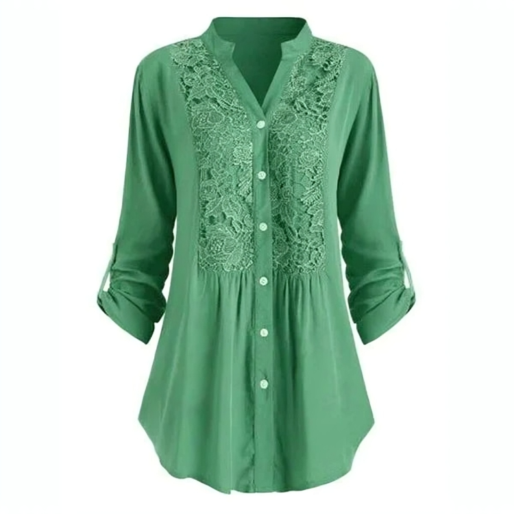 Aria - Elegant button-down blus för kvinnor med blommigt patchwork