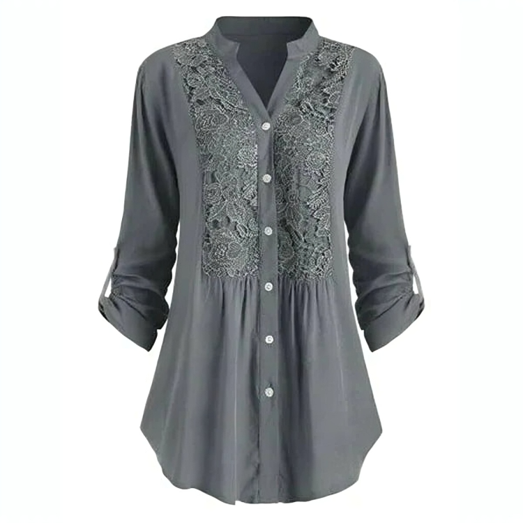 Aria - Elegant button-down blus för kvinnor med blommigt patchwork