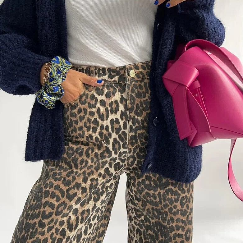 Bonnie - Vintage-jeans med leopardprint