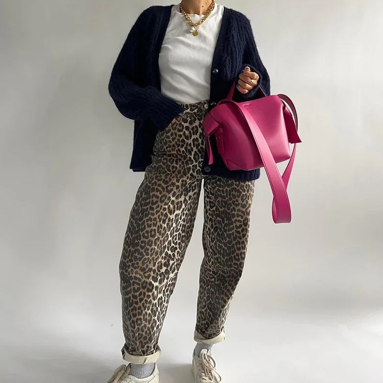 Bonnie - Vintage-jeans med leopardprint