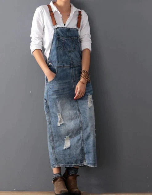 Romilly - Revet denim overalls kjole