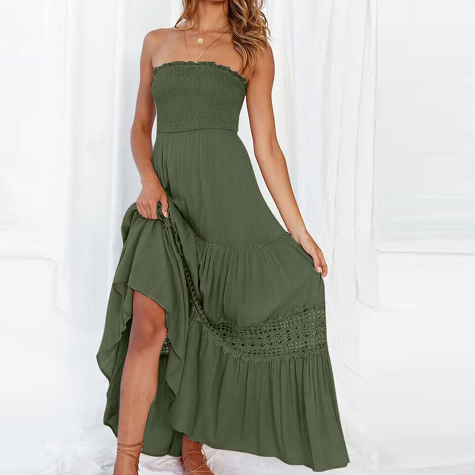 Celeste - Sommar off-the-shoulder klänning med spetskant