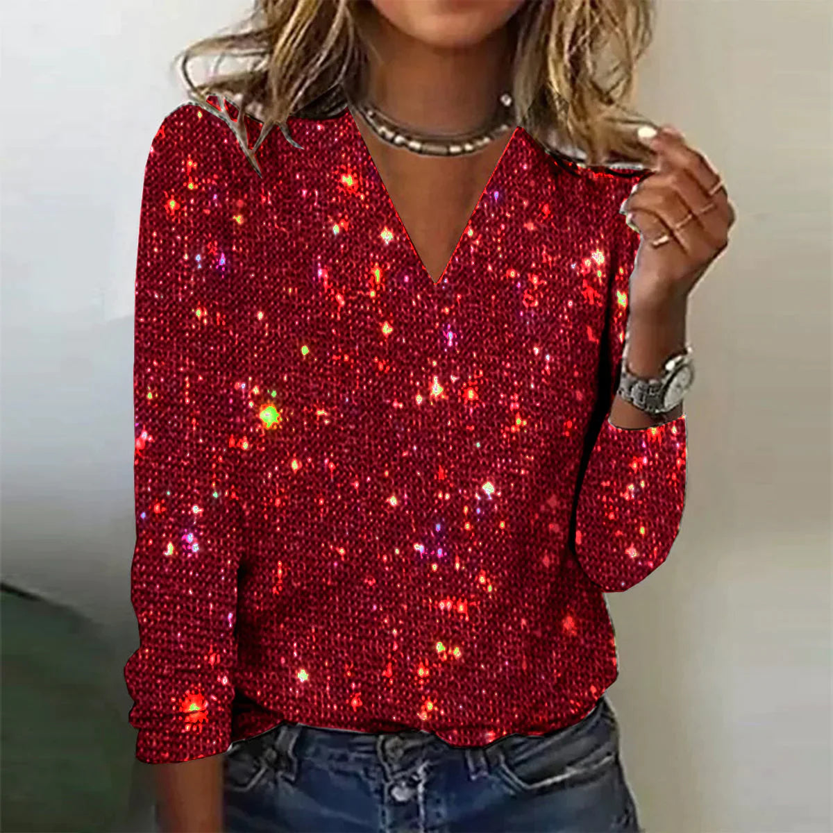 Priscilla - Sparkly V-Neck Jumper