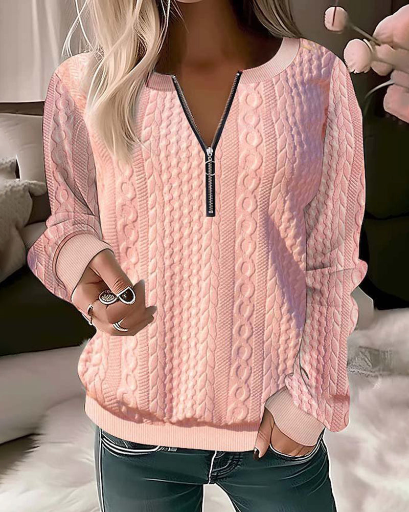 Annette - Ensfarvet sweater med lynlås