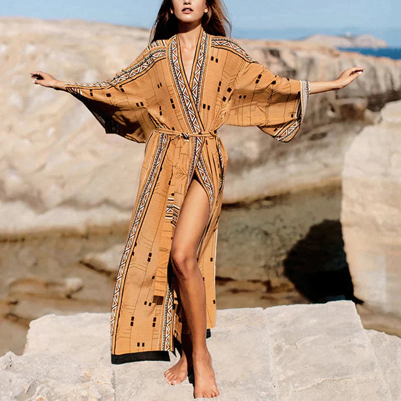 ELIZABETH - Tryckt boho kimono för stranden