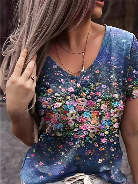 Zosia - T-shirt med V-udskæring og blomsterprint