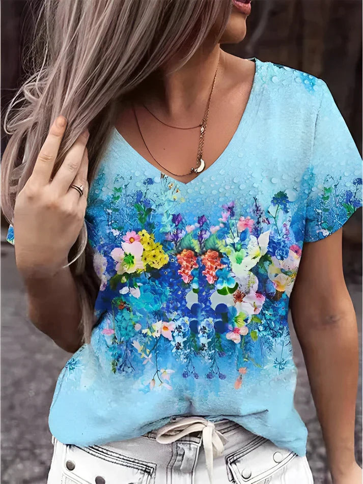 Zosia - T-shirt med V-ringning och blommönster