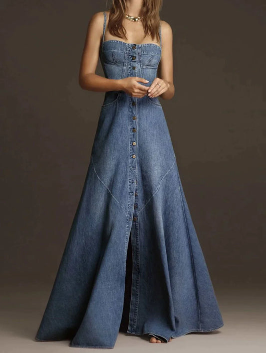 Diane - Denim tank vintage kjole med firkantet krave