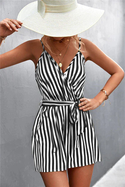 VIA - V-ringad randig jumpsuit